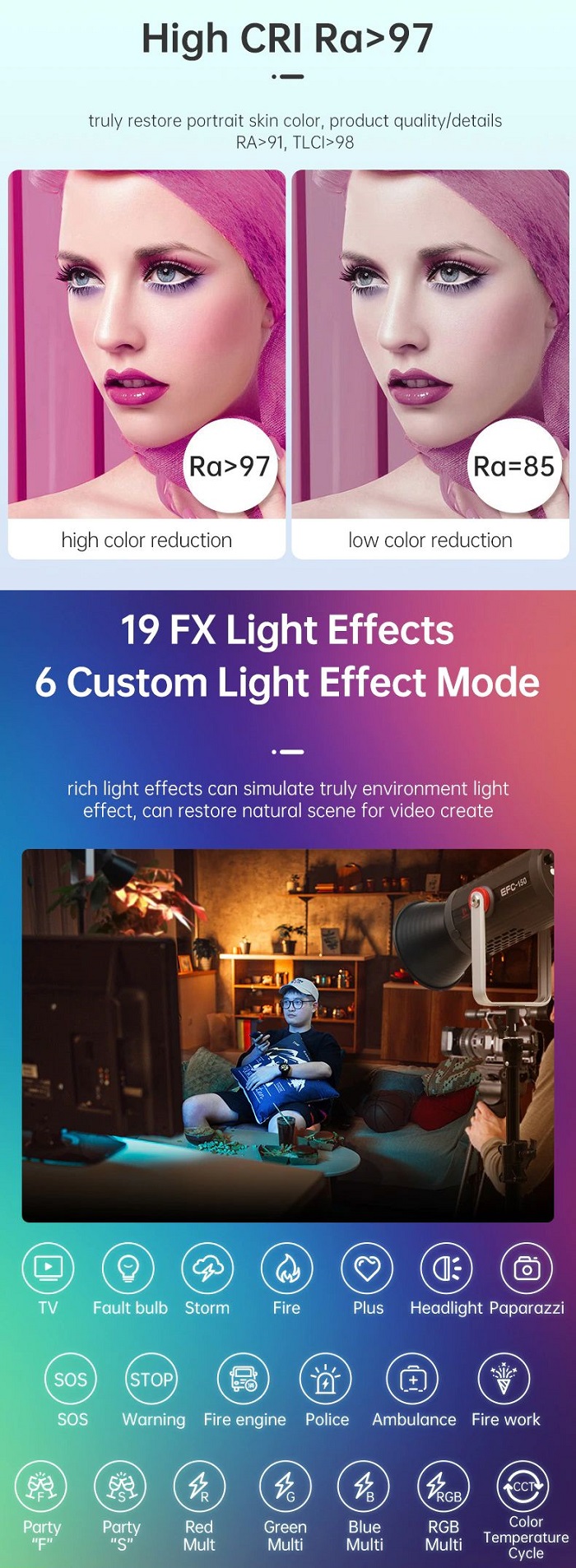 Đèn led studio Jinbei EFC-150 RGB hàng nhập khẩu