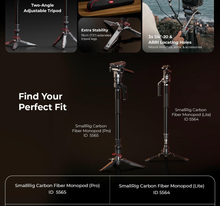 Small Rig Monopod SmallRig 5565 - Chân Carbon Fiber Video Monopod - HLSTUDIO.VN - TBQP